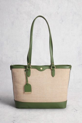 Beige-groene gevlochten schoudertas van Hexagona voor Dames