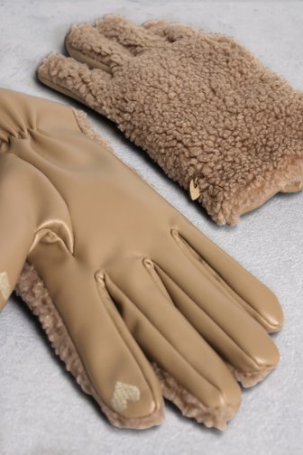 Voorkant van Beige handschoenen met bouclé door Modeno voor Dames