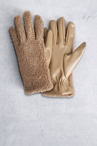 Voorkant van Beige handschoenen met bouclé door Modeno voor Dames