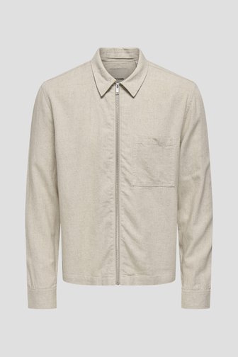 Voorkant van Beige hemd met rits  door Only & Sons voor Heren