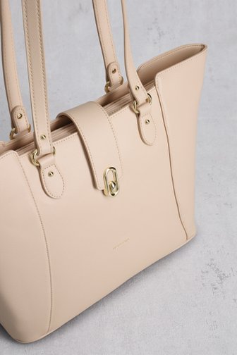 Beige leather look schoudertas met gouden details van Hexagona voor Dames