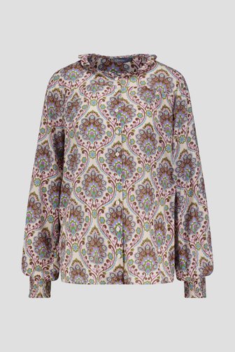 Voorkant van Beige-lila blouse met glitter en print door Geisha voor Dames