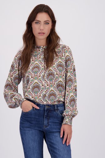 Voorkant van Beige-lila blouse met glitter en print door Geisha voor Dames