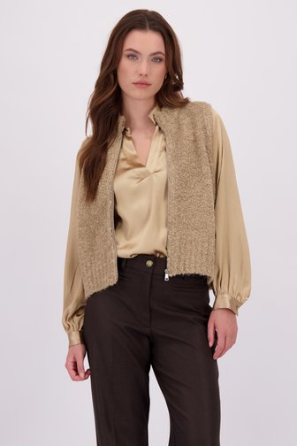 Voorkant van Beige mouwloos vestje in teddy door Geisha voor Dames