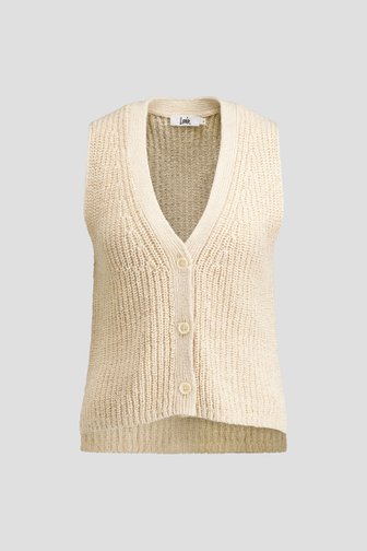 Voorkant van Beige mouwloze cardigan met knopen door Louise voor Dames