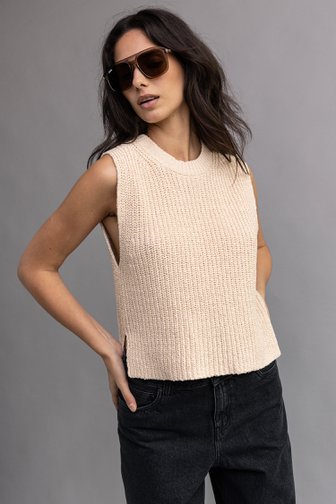 Extra foto 4 van Beige mouwloze gebreide cardigan  door Louise voor Dames