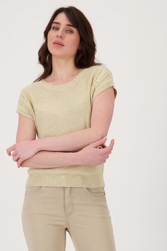 Beige mouwloze trui met goudgele glitter van Geisha voor Dames