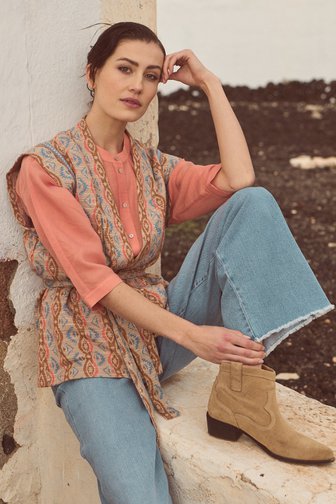 Beige mouwloze vest met print van Geisha voor Dames