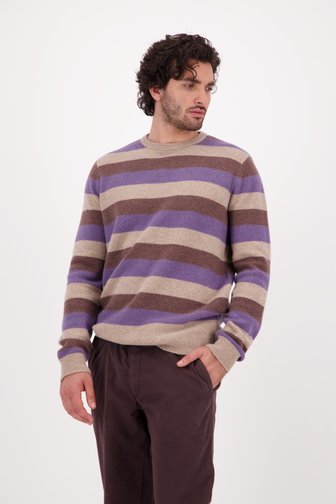 Beige-paarse gestreepte trui