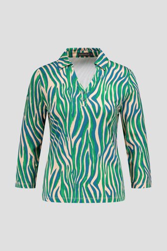 Productfoto 1 van Beige polo met groen-blauwe print door Claude Arielle voor Dames