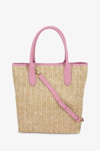 Beige rieten handtas met roze details van Modeno voor Dames