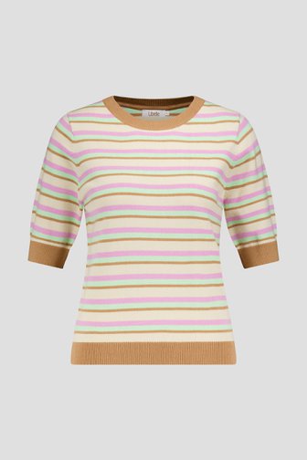 Beige-roze gestreepte trui met korte mouwen van Libelle voor Dames