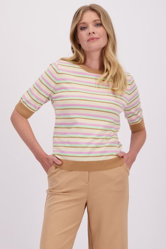 Beige-roze gestreepte trui met korte mouwen van Libelle voor Dames