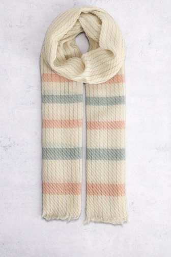 Voorkant van Beige sjaal met gestreept motief door Modeno voor Dames