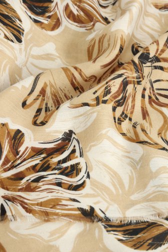 Voorkant van Beige sjaaltje met ecru-bruine bloemenprint door Modeno voor Dames