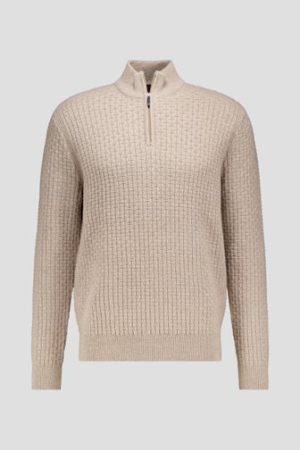 Voorkant van Beige structuurtrui met korte rits door Dansaert Blue voor Heren