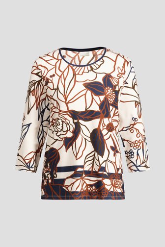 Productfoto 1 van Beige T-shirt met bloemenprint en 3/4 mouwen door Barbara Lebek voor Dames