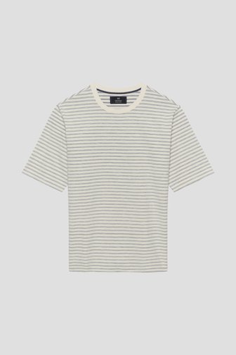 Voorkant van Beige T-shirt met grijs gestreept motief door Matinique voor Heren