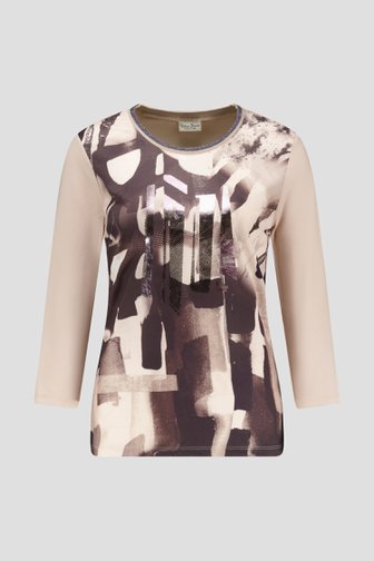 Barbara Lebek Beige T-shirt met grijze print