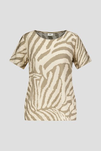Beige T-shirt met kaki zebra motief van JDY voor Dames