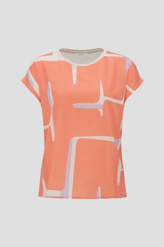 Beige T-shirt met koraalroze print  van Opus voor Dames