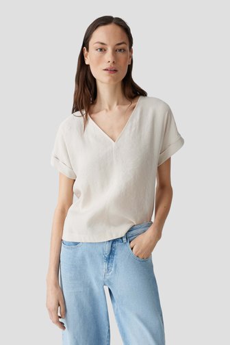 Opus Beige T-shirt met V-hals