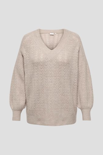 Voorkant van Beige trui met glitters door ONLY Carmakoma voor Dames