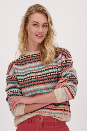 Beige trui met kleurrijk gestreept patroon  van Liberty Loving nature voor Dames
