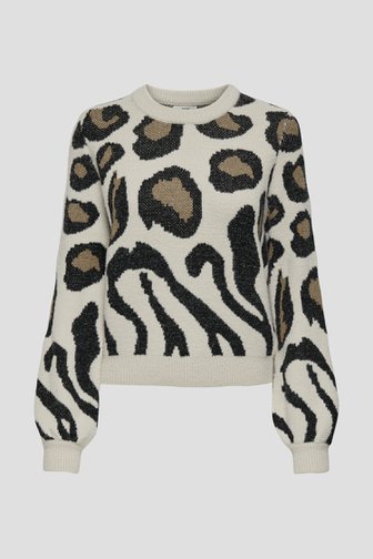 Voorkant van Beige trui met zwarte animal print  door JDY voor Dames
