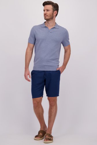 Le devant de Bermuda en lin bleu foncé à taille élastique de Upper East pour Hommes