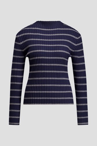 Extra foto 5 van Blauw geribd truitje met wit gestreept motief  door LŌVING voor Dames