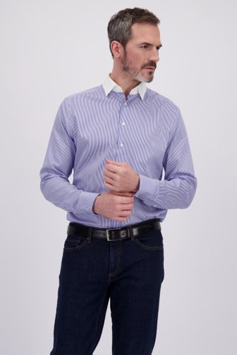 Voorkant van Blauw gestreept hemd met witte kraag - Regular fit door Dansaert Black Premium voor Heren