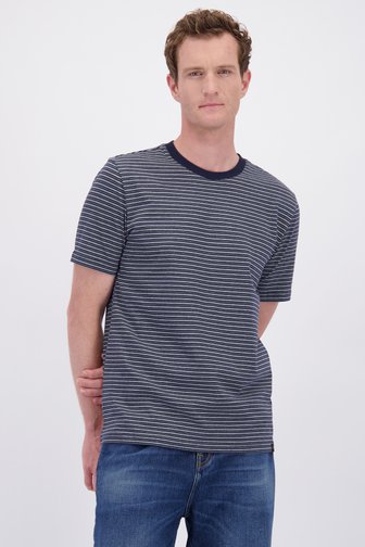 Voorkant van Blauw-grijs gestreept T-shirt door Ravøtt voor Heren