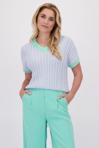 Voorkant van Blauw-groen gebreid truitje  door Libelle voor Dames