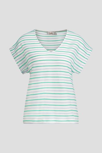 Voorkant van Blauw-groen gestreept T-shirt door Libelle voor Dames
