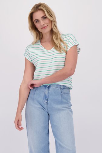 Voorkant van Blauw-groen gestreept T-shirt door Libelle voor Dames