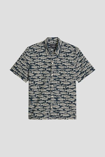 Productfoto 1 van Blauw hemd met korte mouwen en print door Marc O'Polo voor Heren