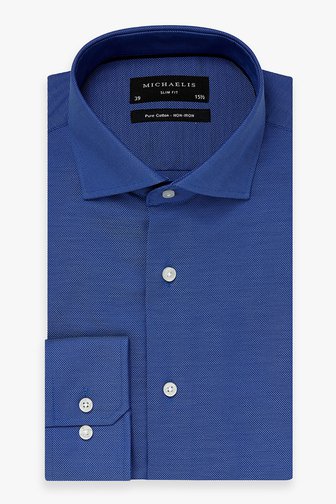 Michaelis Blauw hemd met textuur - Slim fit