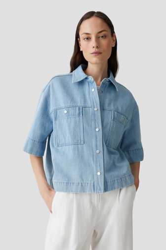 Opus Blauw jeanshemd met 3/4 mouwen