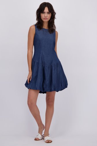 Voorkant van Blauw katoenen denim kleedje door Pieces voor Dames