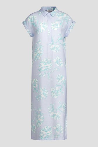 Voorkant van Blauw midi kleedje met groen bloemenmotief door Libelle voor Dames