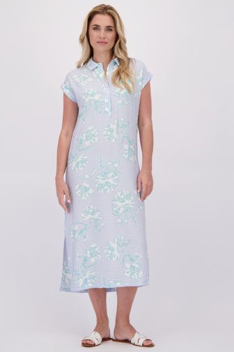 Voorkant van Blauw midi kleedje met groen bloemenmotief door Libelle voor Dames