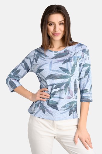 Blauw T-shirt met bladerprint van Bicalla voor Dames