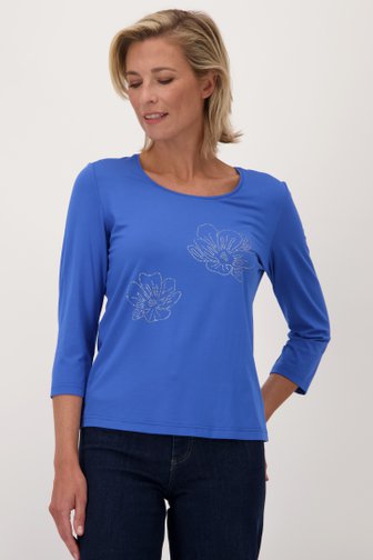 Claude Arielle Blauw T-shirt met bloemen in strass