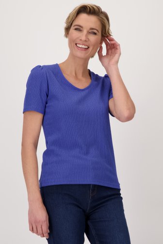 Blauw T-shirt met gewafelde structuur van Claude Arielle voor Dames