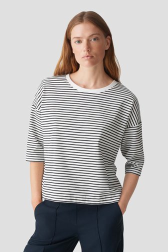 Blauw-wit gestreept T-shirt met 3/4 mouwen van Opus voor Dames