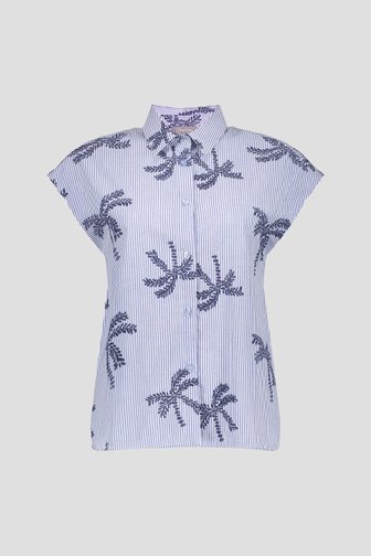 Productfoto 1 van Blauw-wit gestreepte blouse met palmboomprint door Geisha voor Dames