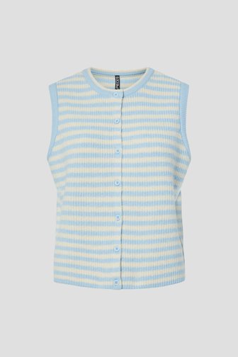 Productfoto 1 van Blauw-wit gestreepte cardigan zonder mouwen door Pieces voor Dames