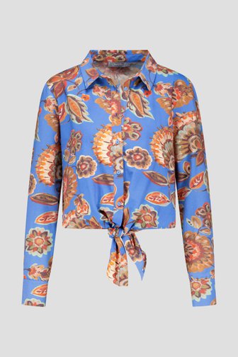 Blauwe blouse met bloemenprint en knoopdetail van Geisha voor Dames