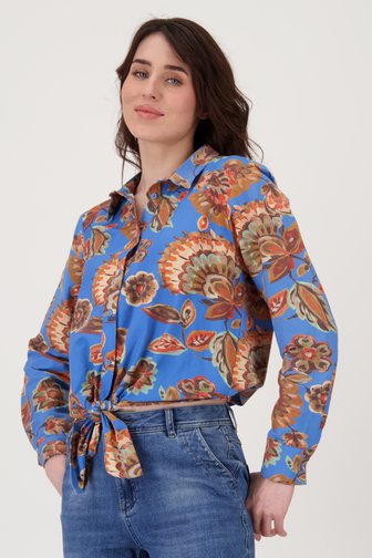 Blauwe blouse met bloemenprint en knoopdetail van Geisha voor Dames